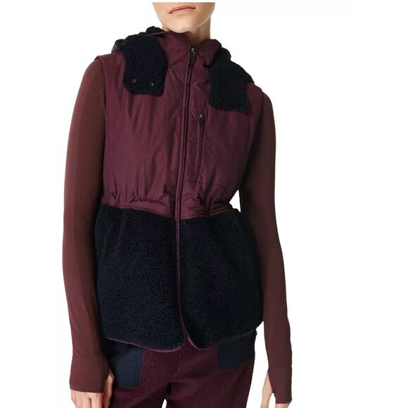 Sweaty Betty US 8 Plum Purple Black Urban Sherpa Vest chap Winter Warm Fleece - Picture 6 of 10